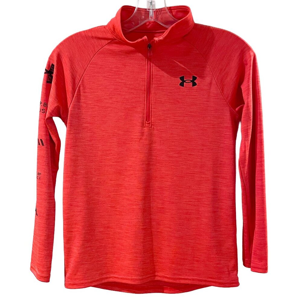 Under Armour Quarter Zip Red Orange Pullover Performance Shirt Boys Medium